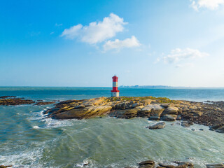 Pink playground on the golden sea coast of Shishi City, Quanzhou, Fujian, China