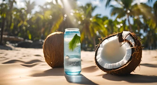 Coconut water on the beach.