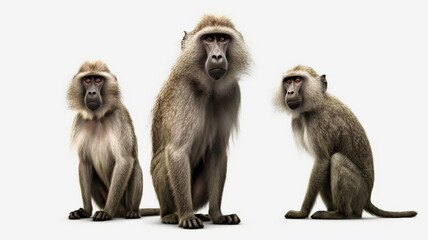 Monkey, Monkeys, Baby Monkey, Baboon Species, on White Background