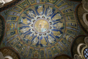 The ceiling mosaic of Orthodox Baptistery. Ravenna, Italy - obrazy, fototapety, plakaty