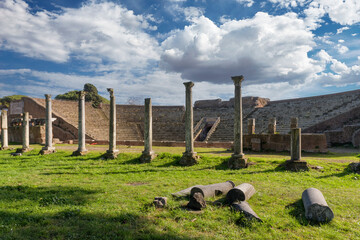The Ancient Roman theatre in Ostia Antica. Latium, Italy