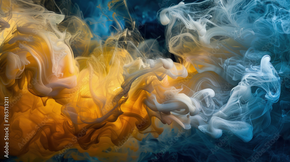 Aufkleber a swirling cloud of blue and yellow smoke hangs in the air, creating a dynamic and colorful pattern 