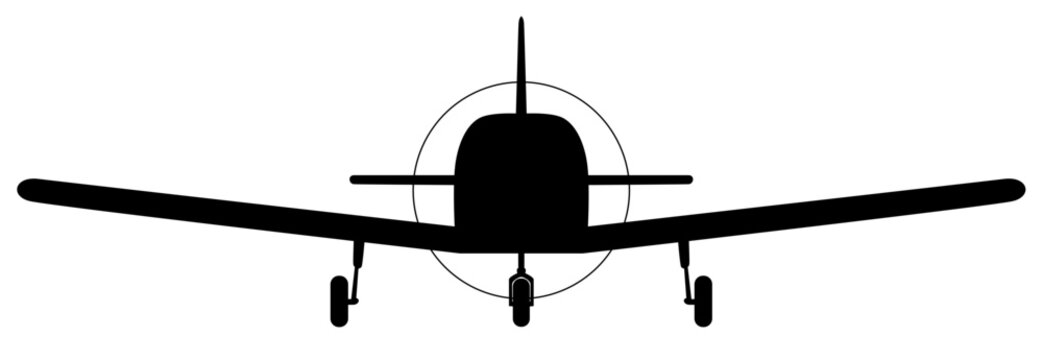 recommend clip art: Black Vector Frontal View Image of Piper PA-28 Cherokee Low Wing Trainer Training Airplane
                    