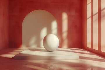 Minimalist sphere in a salmon-colored room