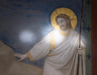 Fresco Giotto Resurrection of Jesus - Noli me tangere - obrazy, fototapety, plakaty