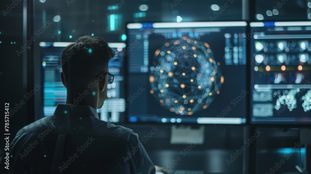 Aufkleber Man Analyzing Data on Computer Screen