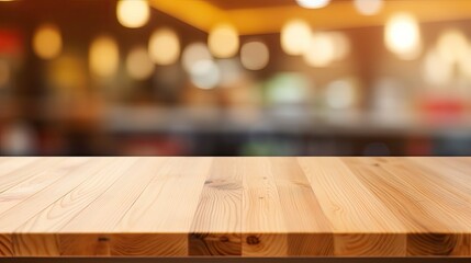 Empty top wooden table with supermarket blur background.