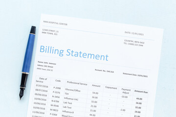 Payment for medical services. Medical health care billing statement in hospital, top view - 785717035