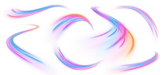 A large set of low-poly designs made of thin lines in the form of branches, spirals and arcs. Abstract neon rays of light on a transparent background in PNG format.