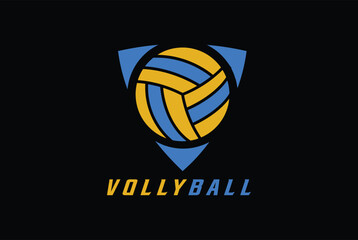 Volleyball logo, emblem, icons, designs templates with volleyball ball and shield on a dark background