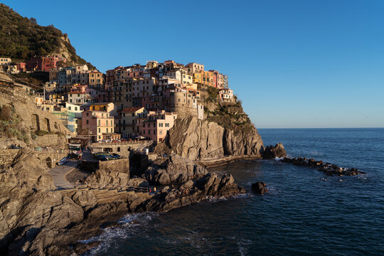 Coastal village of Cinque Terre in Italy at sunset