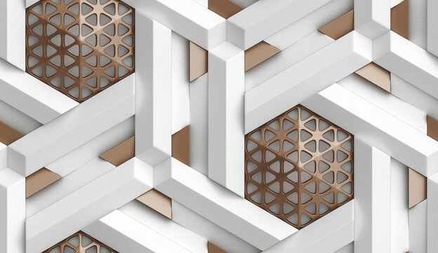 Geometric 3D Pattern with Metallic Grid Detail