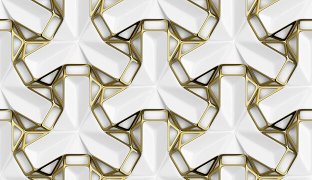 Elegant geometric pattern with gold and white elements