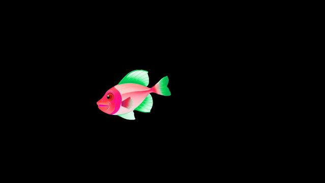 cartoon fish swims. alpha channel