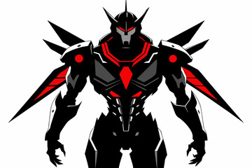 Anime cyberpunk robot Silhouette on white background