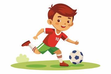 kid playing football on white background