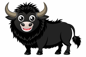 Fototapeta premium Free vector cheerful cartoon yak black silhouette on white background