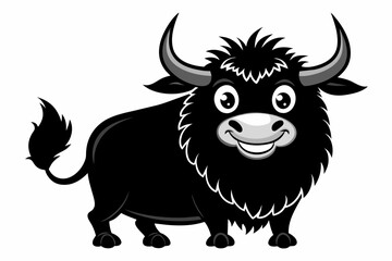 Free vector cheerful cartoon yak black silhouette on white background