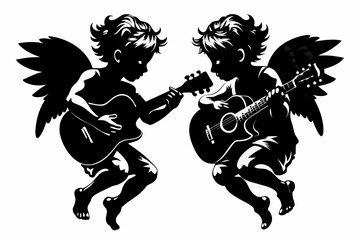 2 querubin grunge tocando guitarra black silhouette 