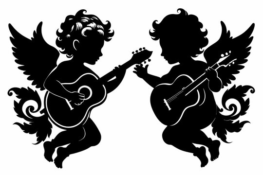 2 querubin grunge tocando guitarra black silhouette 