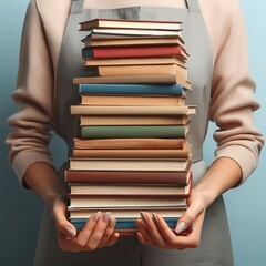 A Scholar&rsquo;s Grasp - An Artistic Representation of a Person Holding a Stack of Beautifully Designed Books