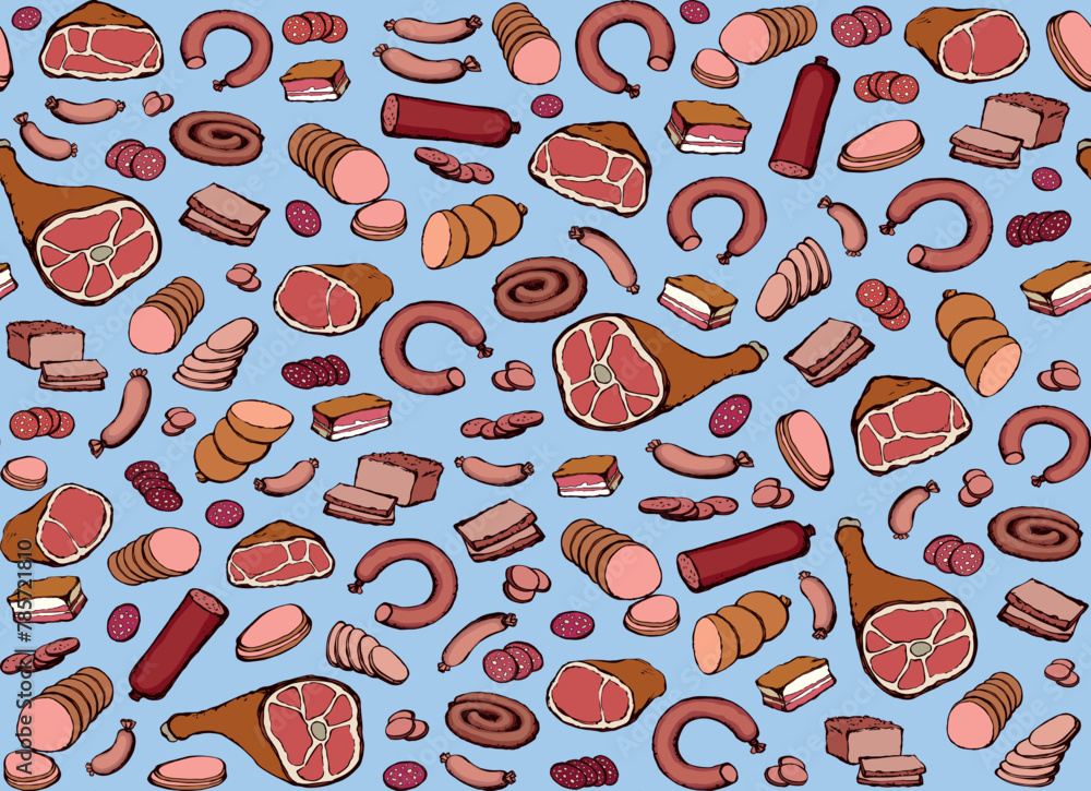 Poster meat production. vector drawing food