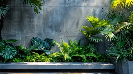 concrete display stand with greenery plants