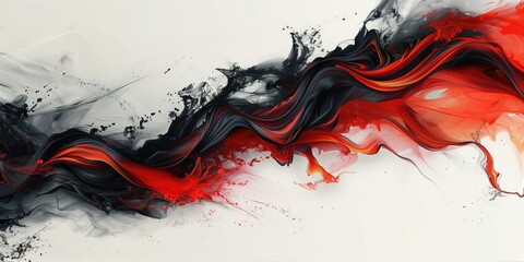 Abstract Texture Background, Swirling Red and Black Dynamic Paint on Canvas