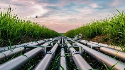 Nuatural gass supply pipes on ground 