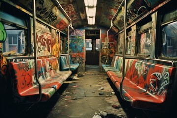 Fototapeta na wymiar Subway train car with graffiti 