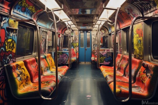 Subway train car with graffiti 