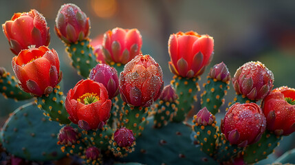 A detailed view of a wild prickly pear cactus,
A single magenta blossom perched atop an otherwise green cactus
