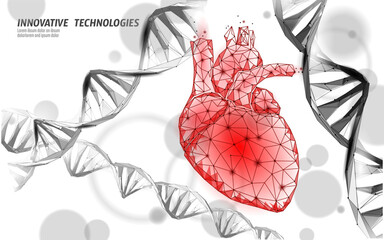 Human heart surrounded by DNA molecules in electric blue color, gene therapy medicine doctor technology. Modern health care app center medical online help. Vector illustration