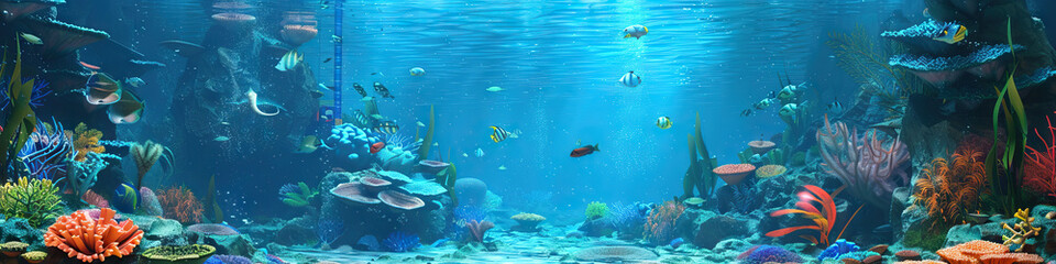 Fototapeta premium Aquatic Playtime: 3D Model of an Underwater Playground with Animated Sea Life
