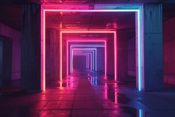 Neon Flow: Dynamic Light Installation with Vibrant Waves
