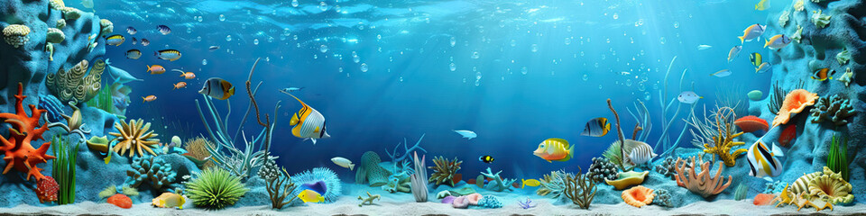 Fototapeta na wymiar Aquatic Playtime: 3D Model of an Underwater Playground with Animated Sea Life