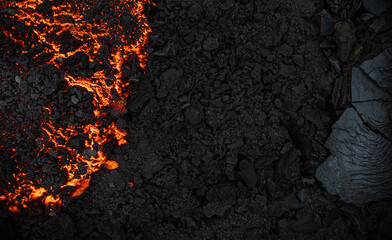 Aerial view of the texture of a solidifying lava field - obrazy, fototapety, plakaty