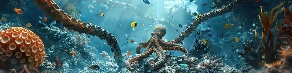 Sea Life Exploration: 3D Model of an Underwater Playground with Animated Creatures