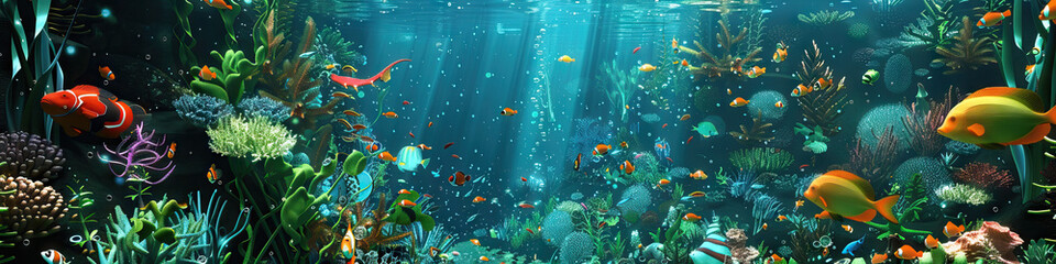 Fototapeta na wymiar Sea Life Exploration: 3D Model of an Underwater Playground with Animated Creatures