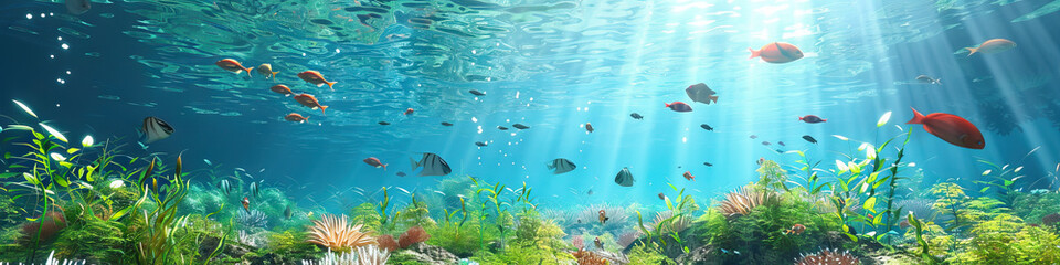 Fototapeta na wymiar Marine Hide and Seek: 3D Model of an Underwater Playground with Animated Sea Life