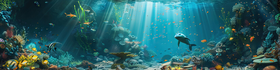 Fototapeta na wymiar Marine Hide and Seek: 3D Model of an Underwater Playground with Animated Sea Life