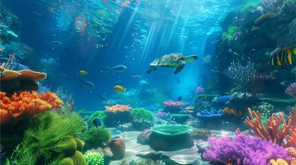 turtle in the ocean , under water world , beautiful under water world