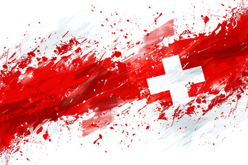  An abstract depiction of the Swiss flag in bold red brushstrokes with a pristine white cross
