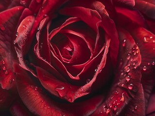 Beautiful red rose with small drops of water close-up. Flower Macro photography