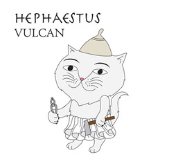 Cute cartoon illustration of cat Hephaestus