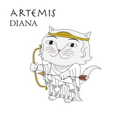 Cute cartoon illustration of cat Artemis