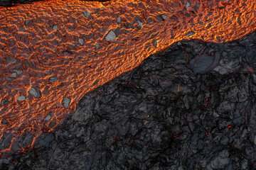 Aerial view of the texture of a solidifying lava field