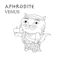 Cute cartoon illustration of cat Aphrodite