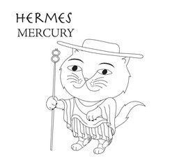 Cute cartoon illustration of cat Hermes