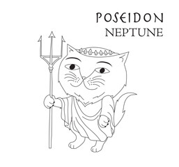 Cute cartoon illustration of cat Poseidon